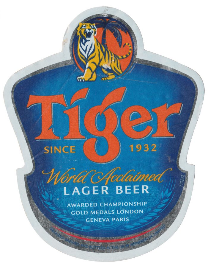 Nhãn bia Tiger thật được in sắc nét, màu sắc tươi sáng